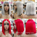 Colored Bob Lace Front Human Hair Wigs Brazilian Virgin Hair Blonde Pink Red Blue Yellow Gray Orange Color Short Bob Cut Wigs